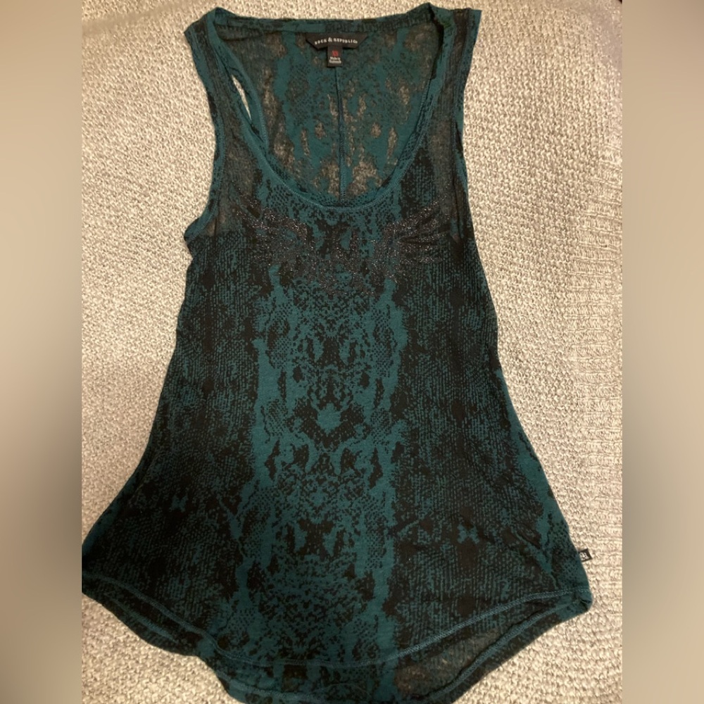 Rock & Republic Womens Teal and Black Sleeveless Sheer Top